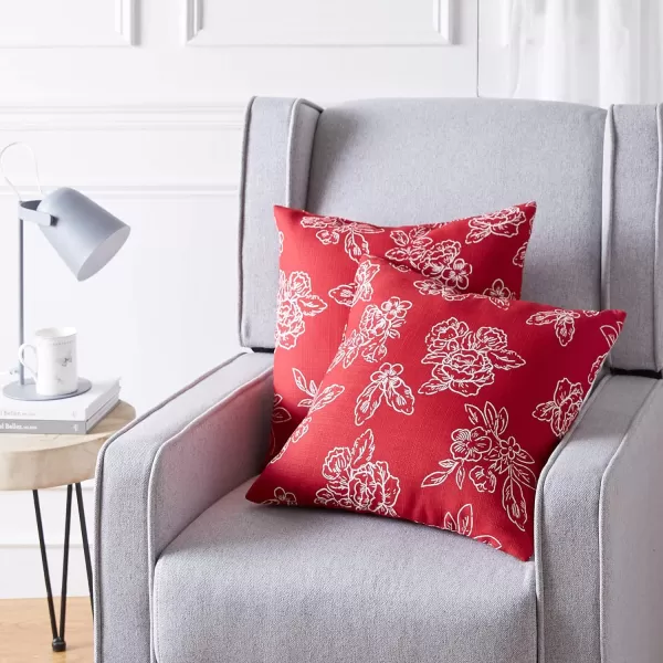 Amazon Basics 2Pack Linen Style Decorative Throw Pillows  18 Square Navy BlueClassic Red Floral Linen Style 2Pack