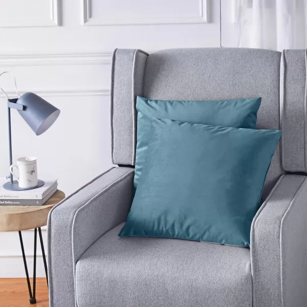 Amazon Basics 2Pack Linen Style Decorative Throw Pillows  18 Square Navy BlueDeep Teal Velvet 2Pack