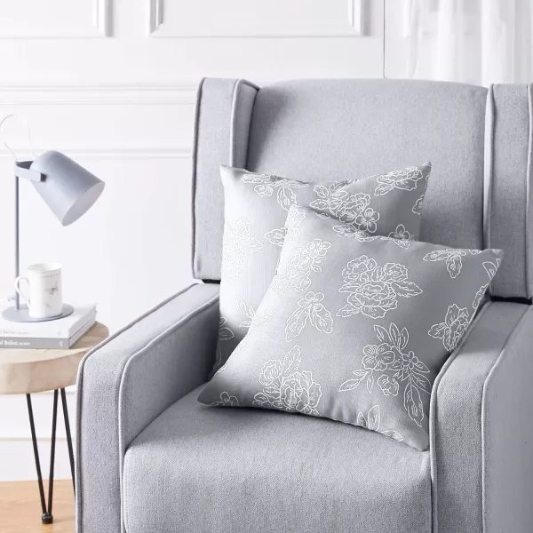 Amazon Basics 2Pack Linen Style Decorative Throw Pillows  18 Square Navy BlueGrey Floral Linen Style 2Pack