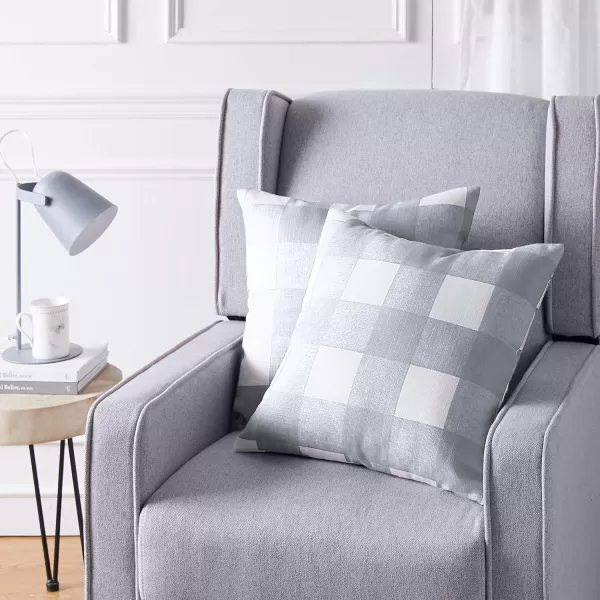 Amazon Basics 2Pack Linen Style Decorative Throw Pillows  18 Square Navy BlueGrey Gingham Plaid Linen Style 2Pack