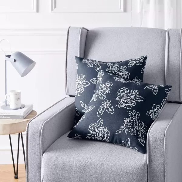 Amazon Basics 2Pack Linen Style Decorative Throw Pillows  18 Square Navy BlueNavy Blue Floral Linen Style 2Pack