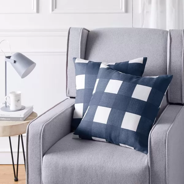 Amazon Basics 2Pack Linen Style Decorative Throw Pillows  18 Square Navy BlueNavy Blue Gingham Plaid Linen Style 2Pack