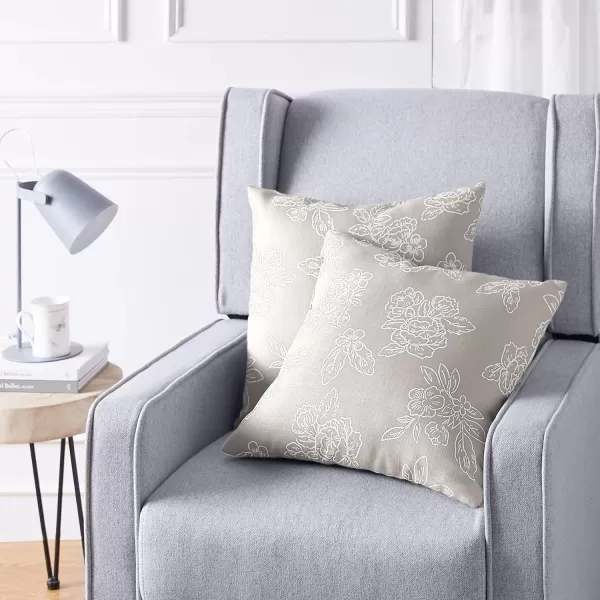 Amazon Basics 2Pack Linen Style Decorative Throw Pillows  18 Square Navy BlueTaupe Floral Linen Style 2Pack