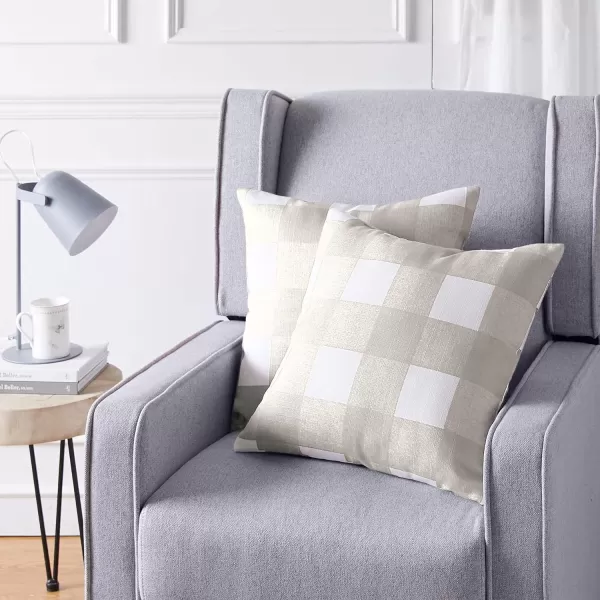 Amazon Basics 2Pack Linen Style Decorative Throw Pillows  18 Square Navy BlueTaupe Gingham Plaid Linen Style 2Pack