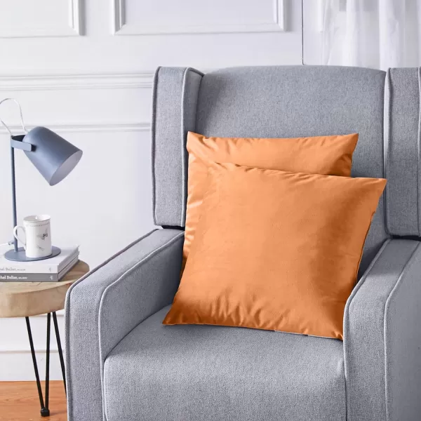 Amazon Basics 2Pack Linen Style Decorative Throw Pillows  18 Square Navy BlueTerracotta Orange Velvet 2Pack