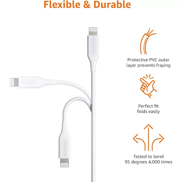 Amazon Basics 2Pack USBA to Lightning ABS Charger Cable MFi Certified Charger for Apple iPhone 14 13 12 11 X Xs Pro Pro Max Plus iPad 6 Foot White3 Feet 2Pack White
