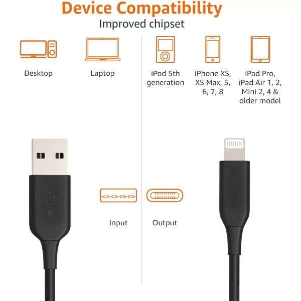 Amazon Basics 2Pack USBA to Lightning ABS Charger Cable MFi Certified Charger for Apple iPhone 14 13 12 11 X Xs Pro Pro Max Plus iPad 6 Foot White3 Feet 2Pack Black