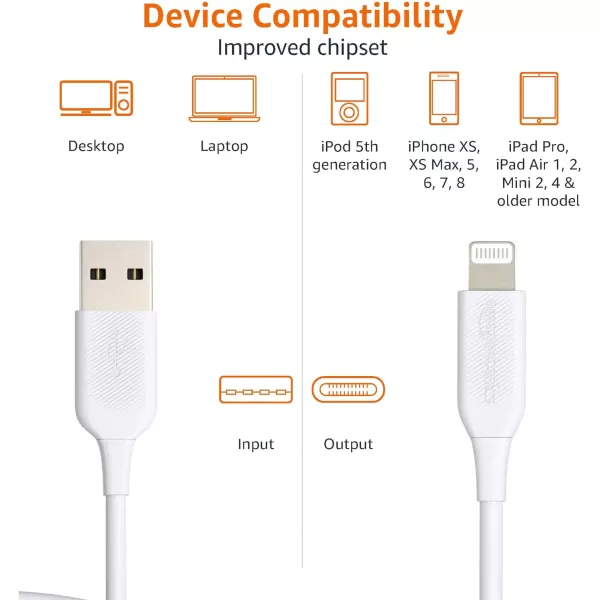 Amazon Basics 2Pack USBA to Lightning ABS Charger Cable MFi Certified Charger for Apple iPhone 14 13 12 11 X Xs Pro Pro Max Plus iPad 6 Foot White3 Feet 1Pack White