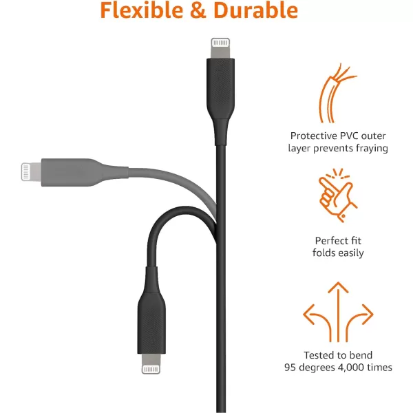 Amazon Basics 2Pack USBA to Lightning ABS Charger Cable MFi Certified Charger for Apple iPhone 14 13 12 11 X Xs Pro Pro Max Plus iPad 6 Foot White3 Feet 2Pack Black