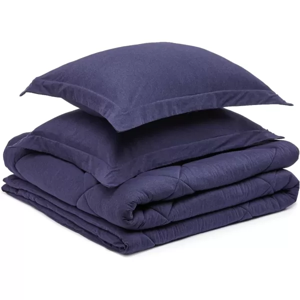 Amazon Basics 2Piece Cotton Blend Jersey Knit Comforter Set TwinTwin XL Dark Gray GeometricFullQueen Navy Blue