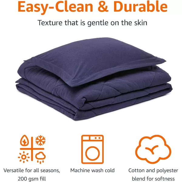 Amazon Basics 2Piece Cotton Blend Jersey Knit Comforter Set TwinTwin XL Dark Gray GeometricTwinTwin XL Navy Blue