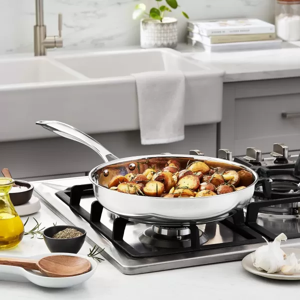 Amazon Basics 2Piece Oven Safe Riveted Handle Frying Pan  Silver 8Inch amp 10Inch10Inch