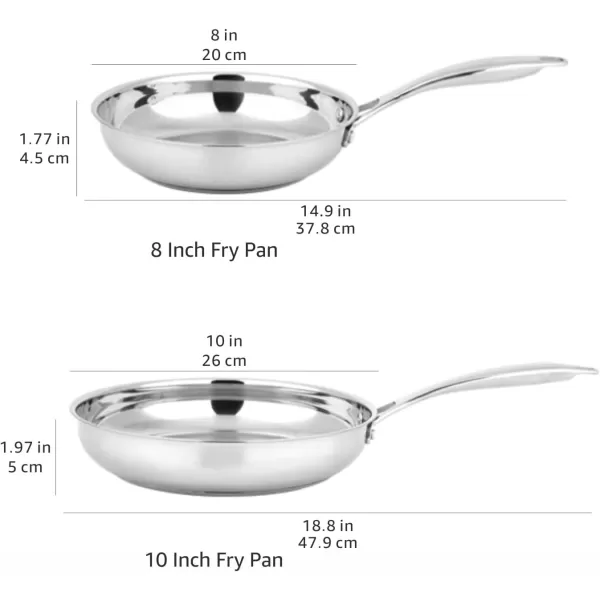 Amazon Basics 2Piece Oven Safe Riveted Handle Frying Pan  Silver 8Inch amp 10Inch8Inch amp 10Inch