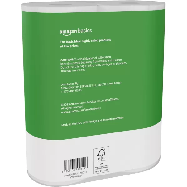 Amazon Basics 2Ply Paper Towels FlexSheets 150 Sheets per Roll 12 Rolls 2 Packs of 6 White2 Rolls Pack of 1
