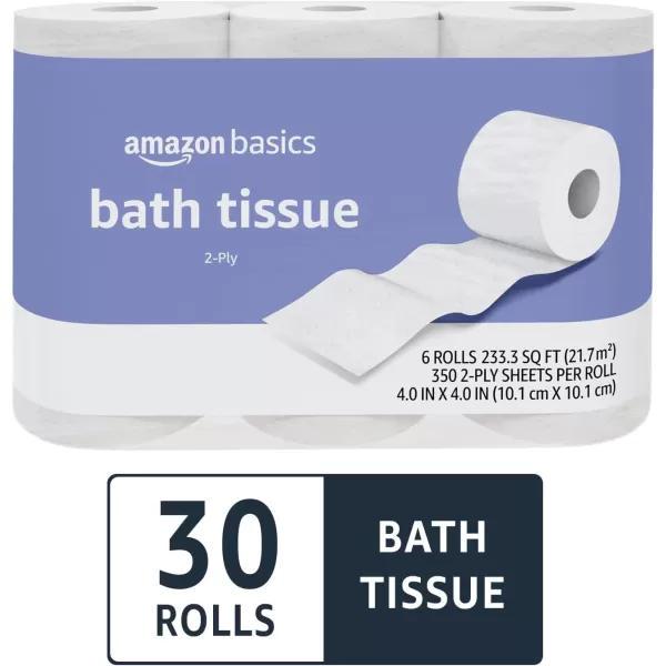 Amazon Basics 2Ply Toilet Paper 30 Rolls 5 Packs of 6 White2100 Count Pack of 5