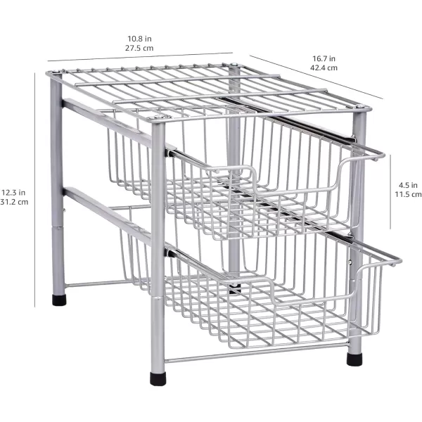 Amazon Basics 2Tier Sliding Drawers Basket Storage Organizer Silver Pack of 2Silver 167Dx 108Wx 1228 H