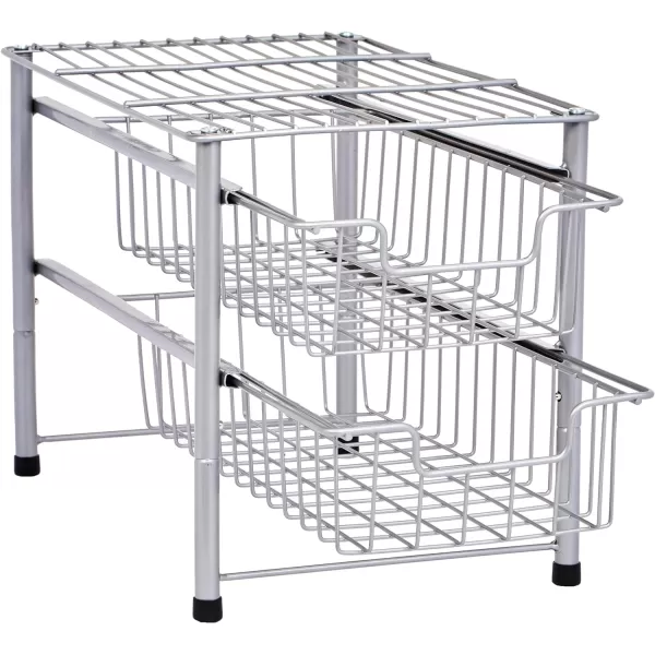 Amazon Basics 2Tier Sliding Drawers Basket Storage Organizer Silver Pack of 2Silver 167Dx 108Wx 1228 H