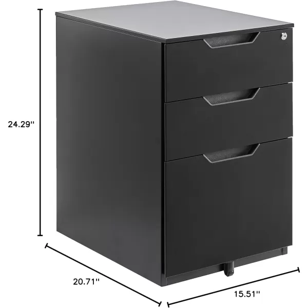 Amazon Basics 3 Drawer Mobile File Cabinet With Lock Black 2071 D x 1551 W x 2429 HBlack