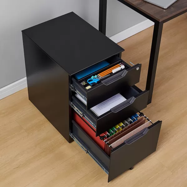 Amazon Basics 3 Drawer Mobile File Cabinet With Lock Black 2071 D x 1551 W x 2429 HBlack