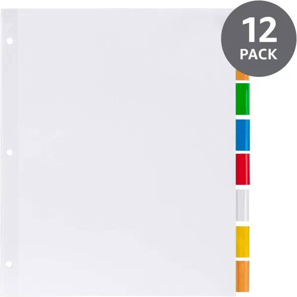 Amazon Basics 3 Ring Paper Binder Dividers With 5 Insertable Multicolor Plastic Tabs Pack of 6 Sets 30 Count WoodWhite 12Pack 8Tab