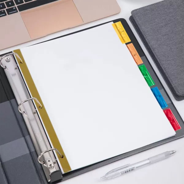 Amazon Basics 3 Ring Paper Binder Dividers With 5 Insertable Multicolor Plastic Tabs Pack of 6 Sets 30 Count WoodWhite 6Pack 5Tab