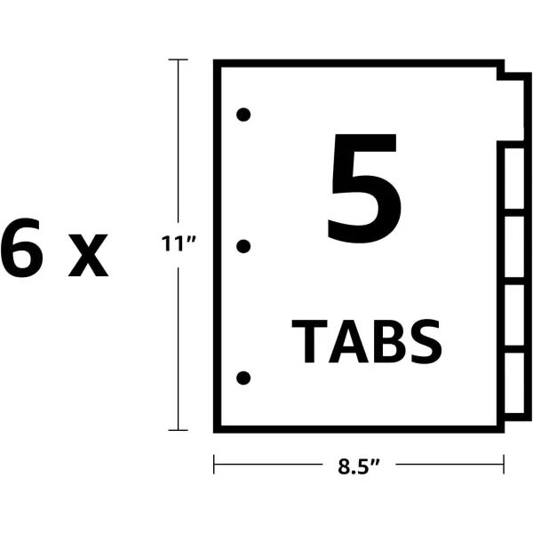 Amazon Basics 3 Ring Paper Binder Dividers With 5 Insertable Multicolor Plastic Tabs Pack of 6 Sets 30 Count WoodWhite 6Pack 5Tab