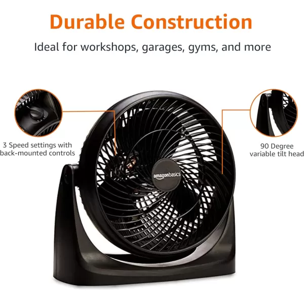 Amazon Basics 3 Speed Small Room Air Circulator Fan 11Inch Blade Black 76D x 148W x 141H76D x 148W x 141H
