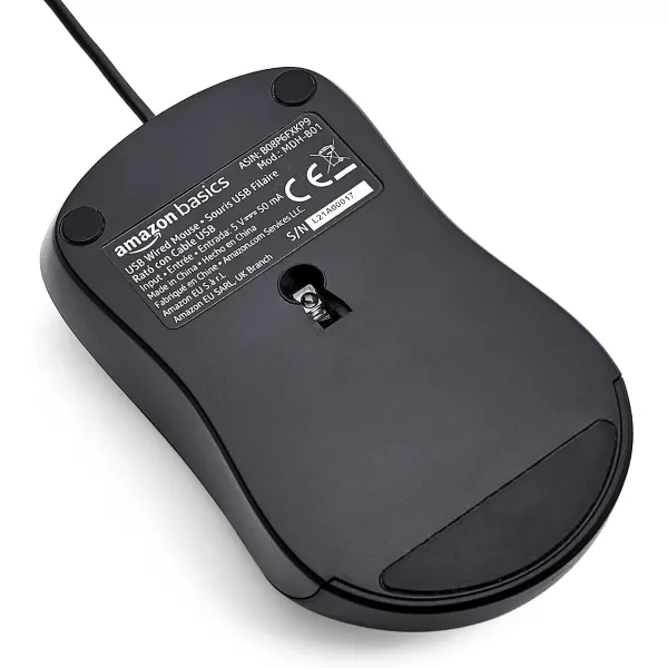Amazon Basics 3Button USB Wired Mouse  Standard BlackAmazon Basics 3Button USB Wired Mouse  Standard Black