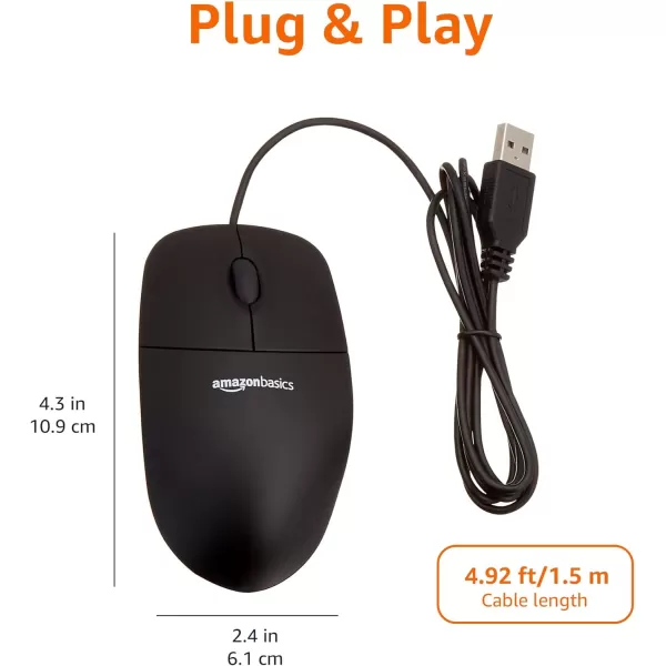 Amazon Basics 3Button Wired USB Computer Mouse Black  Pack of 3030Pack Wired Mouse