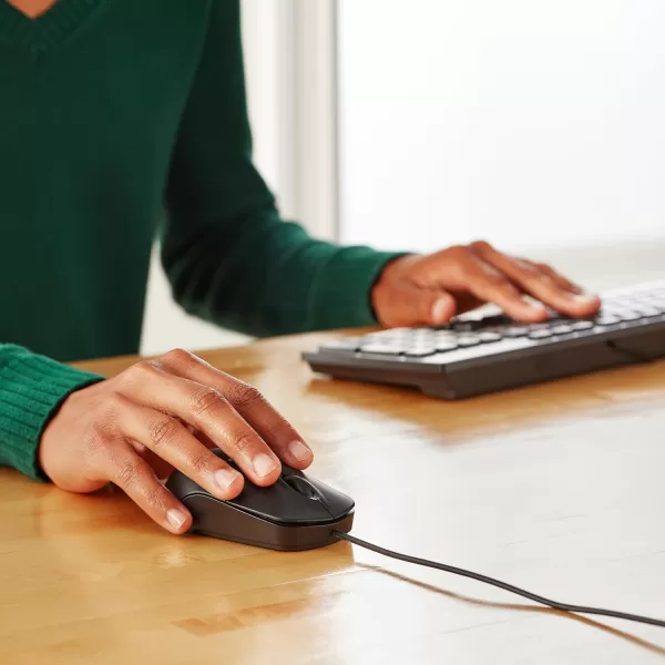 Amazon Basics 3Button Wired USB Computer Mouse Black  Pack of 30Single Wired Mouse