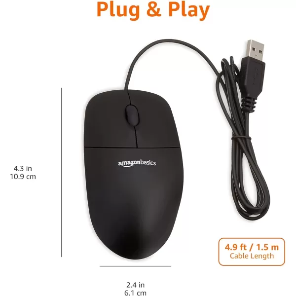 Amazon Basics 3Button Wired USB Computer Mouse Black  Pack of 30Single Wired Mouse
