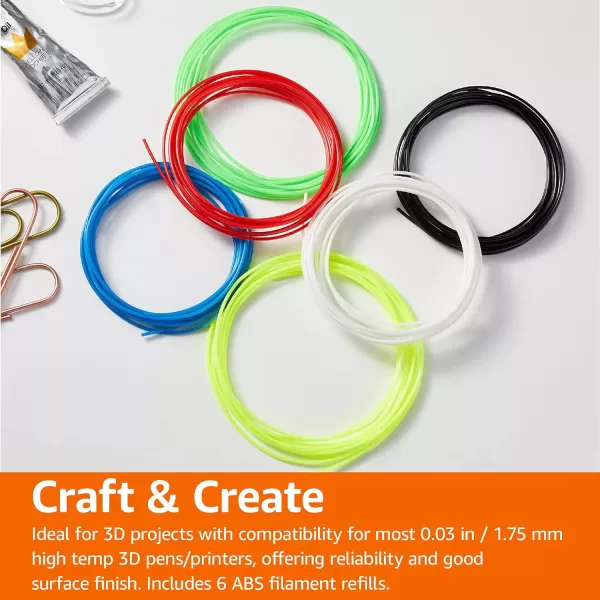Amazon Basics 3D Pen Filament Refills PLA 175 mm 6 Colors6 Colors ABS