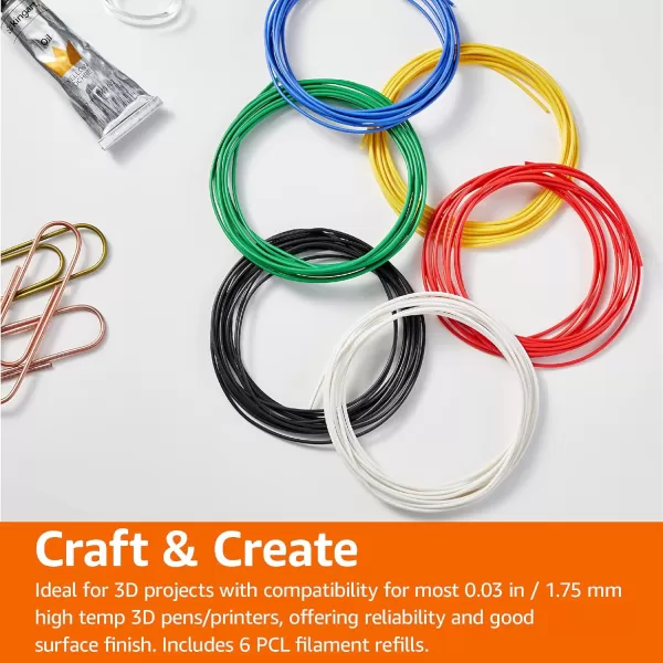 Amazon Basics 3D Pen Filament Refills PLA 175 mm 6 Colors6 Colors PCL