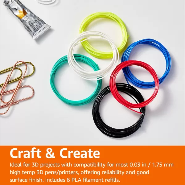 Amazon Basics 3D Pen Filament Refills PLA 175 mm 6 Colors6 Colors PLA