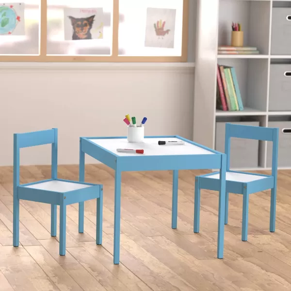 Amazon Basics 3Piece Wood Kids Table and Chairs Set with Dry Erasable Table Top Sky Blue 64 x 49 x 45 cmAmazon Basics 3Piece Wood Kids Table and Chairs Set with Dry Erasable Table Top Sky Blue 64 x 49 x 45 cm