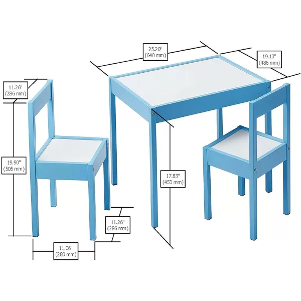 Amazon Basics 3Piece Wood Kids Table and Chairs Set with Dry Erasable Table Top Sky Blue 64 x 49 x 45 cmAmazon Basics 3Piece Wood Kids Table and Chairs Set with Dry Erasable Table Top Sky Blue 64 x 49 x 45 cm