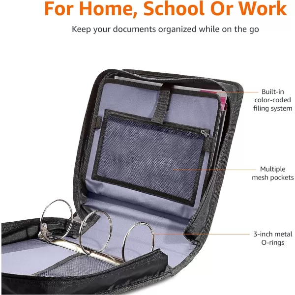 Amazon Basics 3Ring Binder with Zipper  ORing 3 Inch Black1