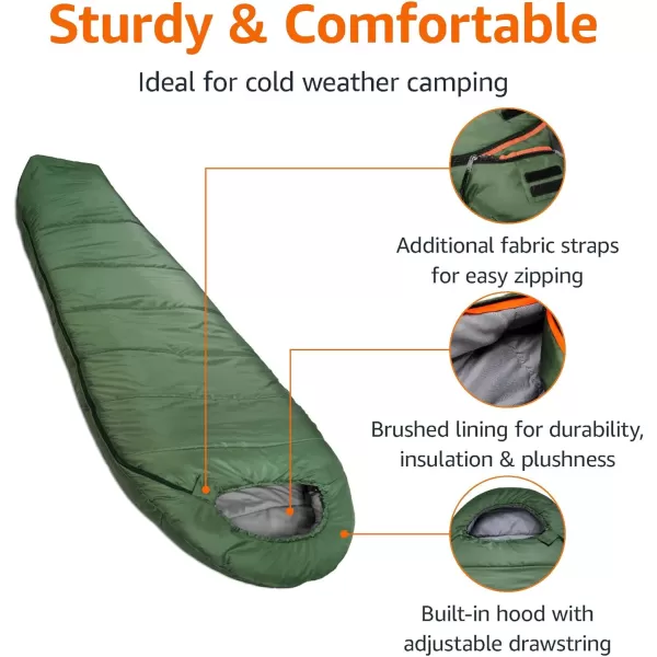 Amazon Basics 3Season 20 Degree F Mummy Sleeping Bag for Camping and Hiking Olive GreenAmazon Basics 3Season 20 Degree F Mummy Sleeping Bag for Camping and Hiking Olive Green