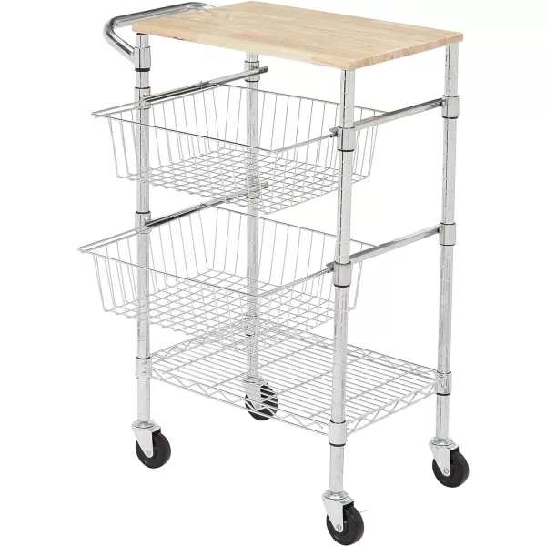 Amazon Basics 3Tier Metal Basket Rolling Cart with Wood Top SilverAmazon Basics 3Tier Metal Basket Rolling Cart with Wood Top Silver