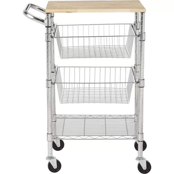 Amazon Basics 3Tier Metal Basket Rolling Cart with Wood Top SilverAmazon Basics 3Tier Metal Basket Rolling Cart with Wood Top Silver
