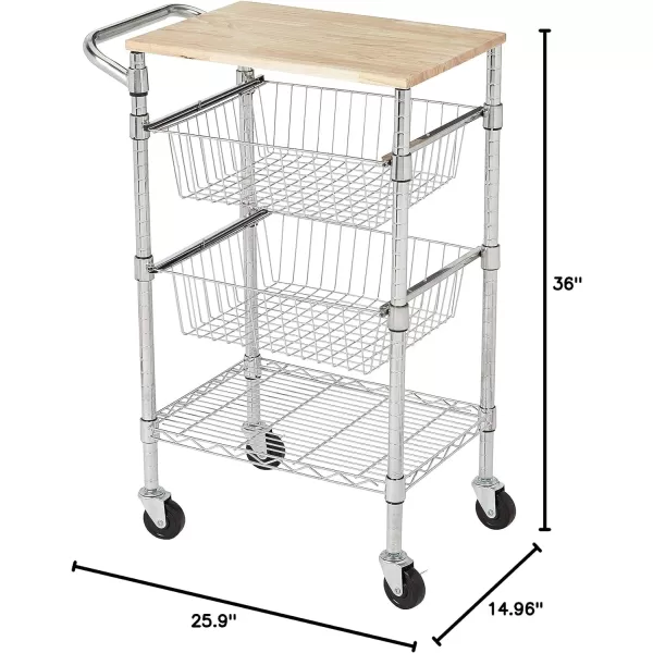 Amazon Basics 3Tier Metal Basket Rolling Cart with Wood Top SilverAmazon Basics 3Tier Metal Basket Rolling Cart with Wood Top Silver