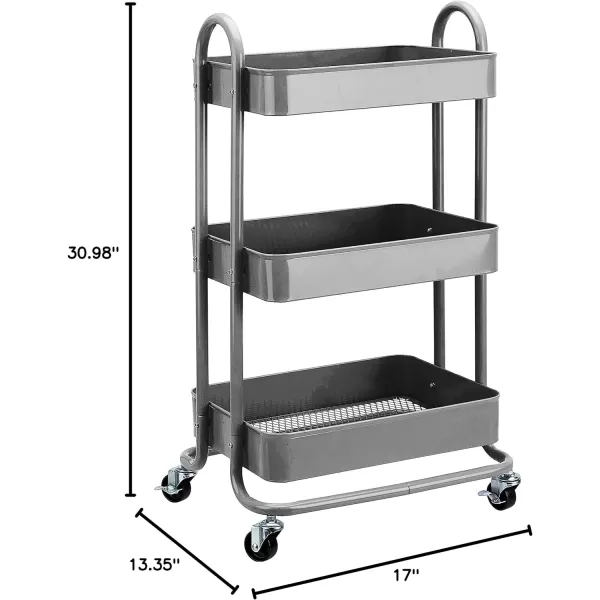 Amazon Basics 3Tier Rolling Utility or Kitchen Cart  CharcoalCharcoal