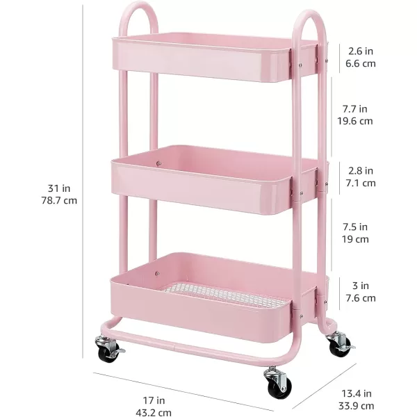 Amazon Basics 3Tier Rolling Utility or Kitchen Cart  CharcoalDusty Pink