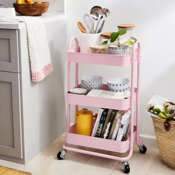 Amazon Basics 3Tier Rolling Utility or Kitchen Cart  CharcoalDusty Pink