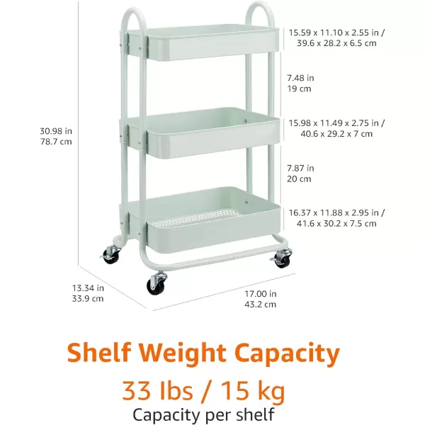 Amazon Basics 3Tier Rolling Utility or Kitchen Cart  CharcoalMint Green