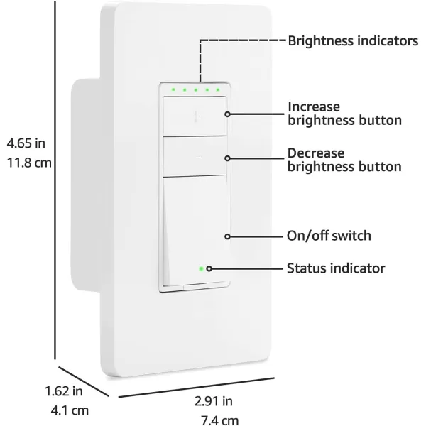 Amazon Basics 3Way Smart Switch Neutral Wire Required 24 Ghz WiFi Works with Alexa White 291 x 465 x 162 inchesSingle Pole Dimmer