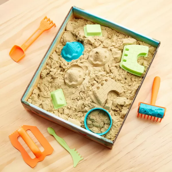 Amazon Basics 3lbs Moldable Sensory Play Sand with Castle Molds and Tool Set for Kids Ages 3 and Up Blue ColorNatural Sand