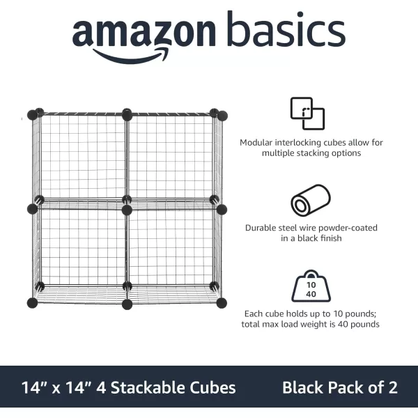 Amazon Basics 4 Cube Wire Grid Storage Shelves Stackable Cubes Black 14 x 14 x 144 Cube Black