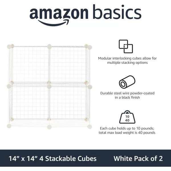 Amazon Basics 4 Cube Wire Grid Storage Shelves Stackable Cubes Black 14 x 14 x 144 Cube White