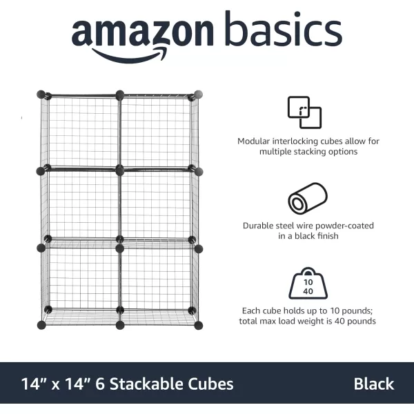 Amazon Basics 4 Cube Wire Grid Storage Shelves Stackable Cubes Black 14 x 14 x 146 Cube Black